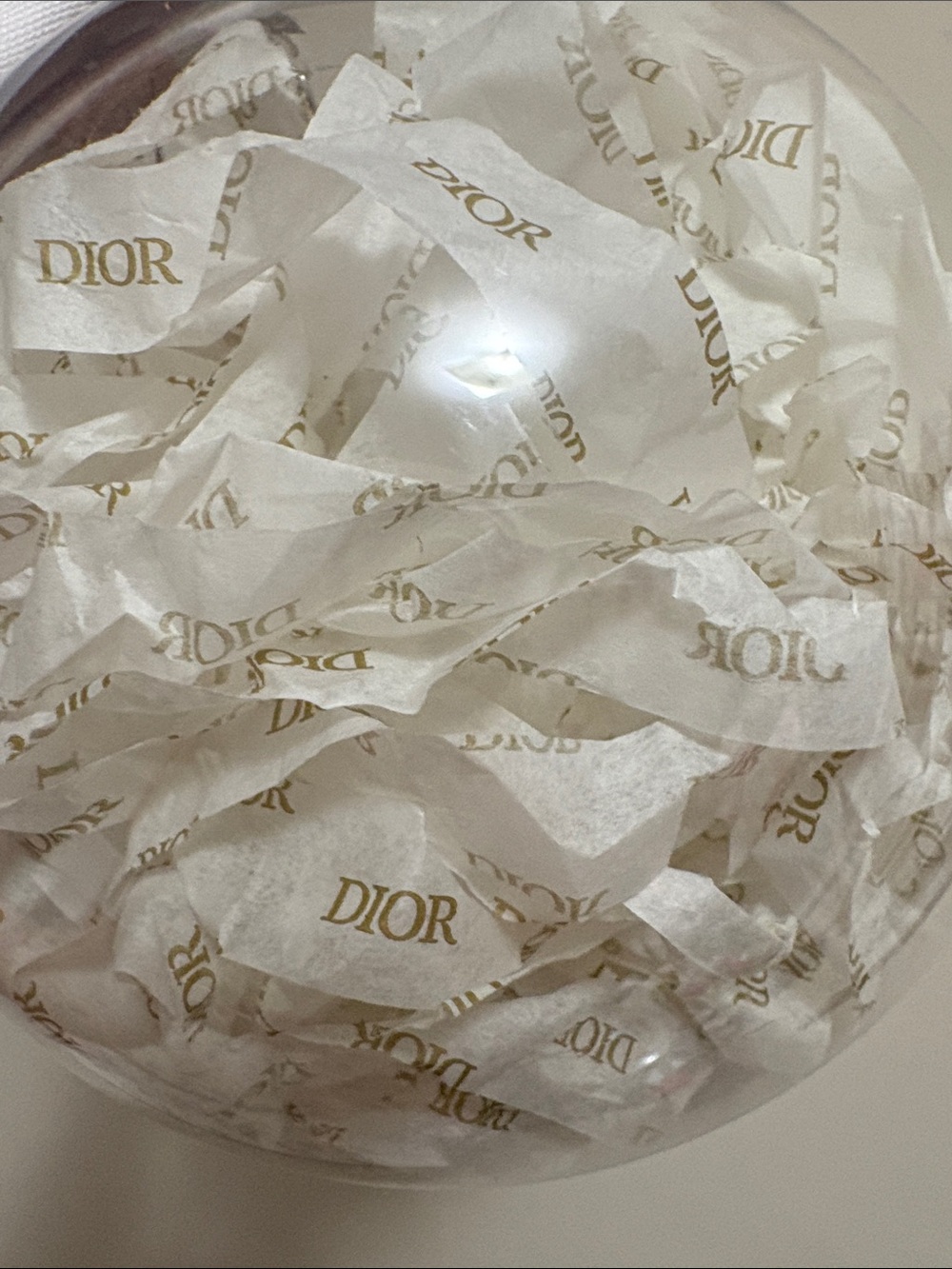 Extra Large Dior White and Gold Logo Ribbon Ornament Ball - Picture 3 of 5